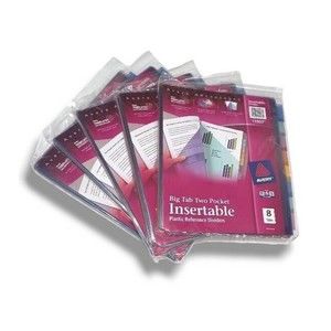 Avery 5 Packs Lot Big Tab Two Pocket Insertable 8 Tab Plastic Reference Dividers